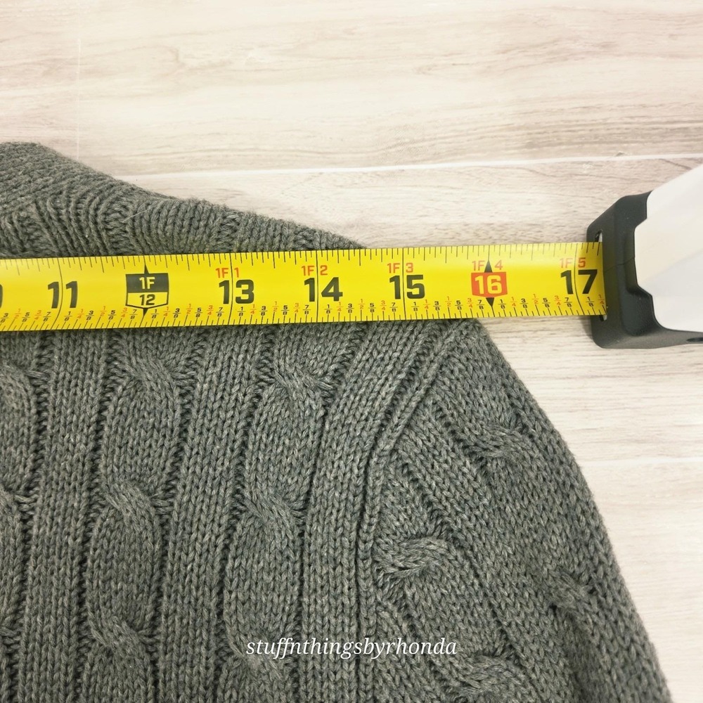 Ralph Lauren Vtg Womens Med Shooting Cardigan Cable Knit Suede Shoulder Patch - Picture 8 of 9